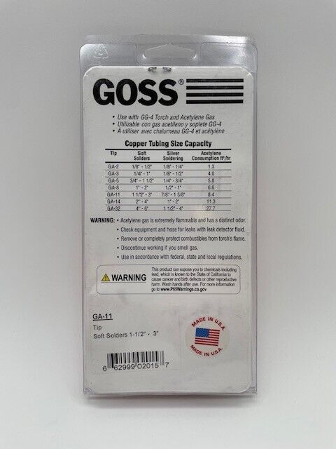 Goss Target Torch Air-Acetylene GA-11 Tip for GG-4 Torch - NEW