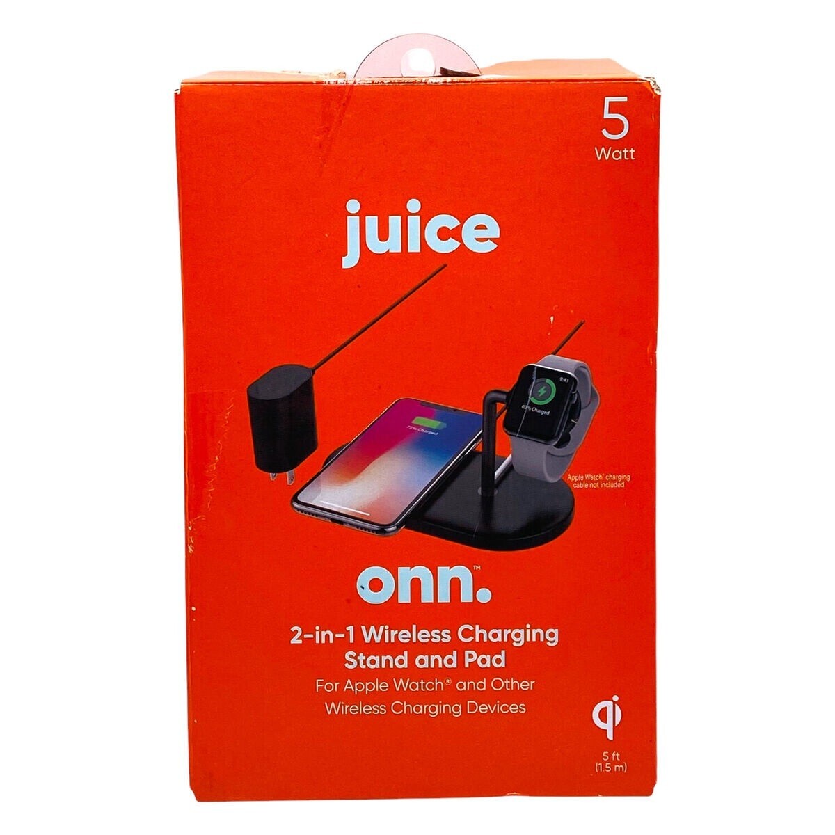 Onn 2-in-1 Wireless Charging Stand & Pad for Smart Phone & Apple Watch, Black