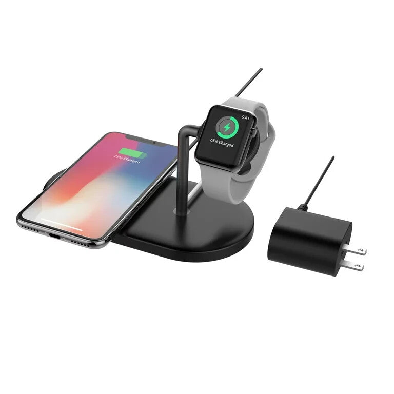 Onn 2-in-1 Wireless Charging Stand & Pad for Smart Phone & Apple Watch, Black