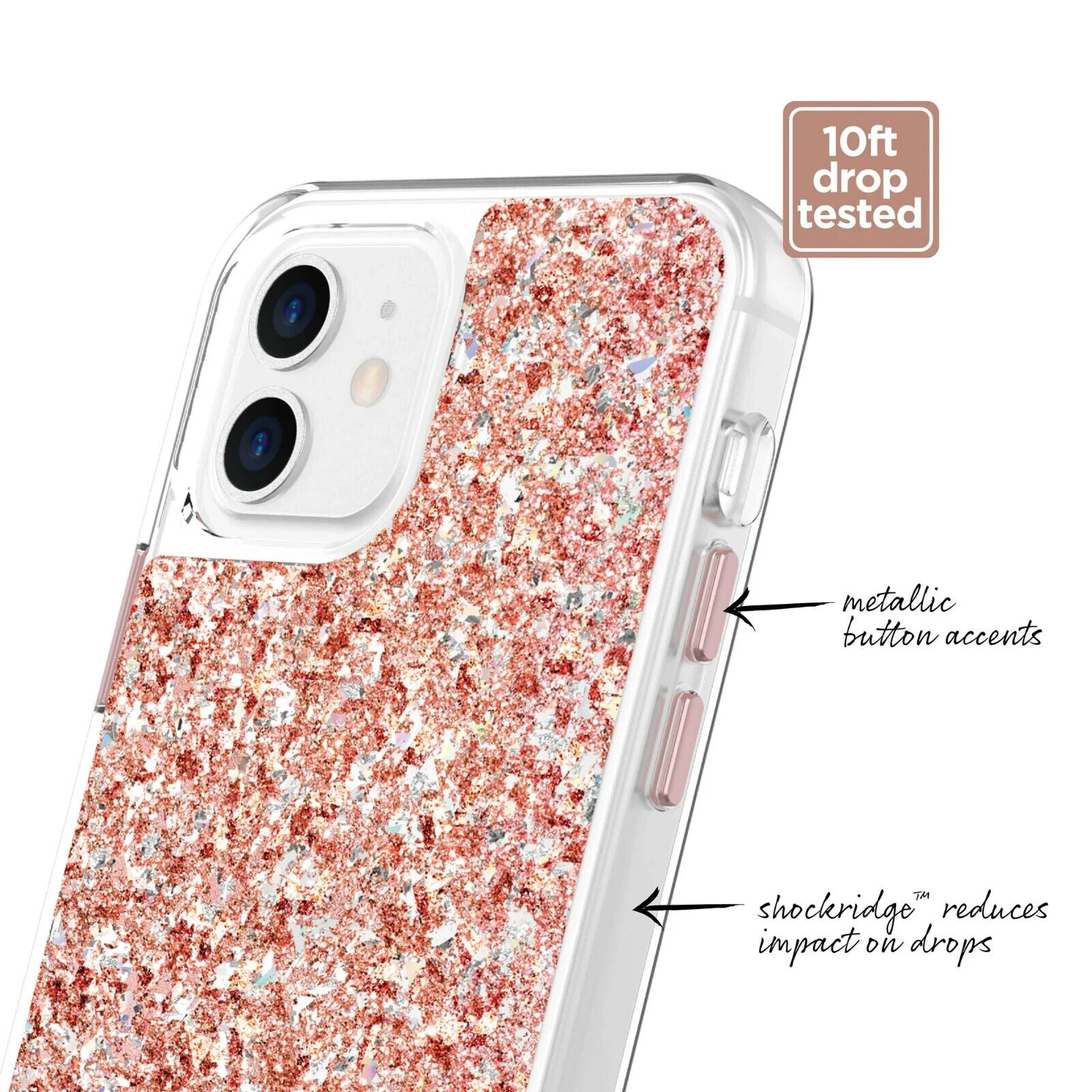 Fellowes Protective Pretty Bling Fleck Pink Case For iPhone 12 & 12 Pro