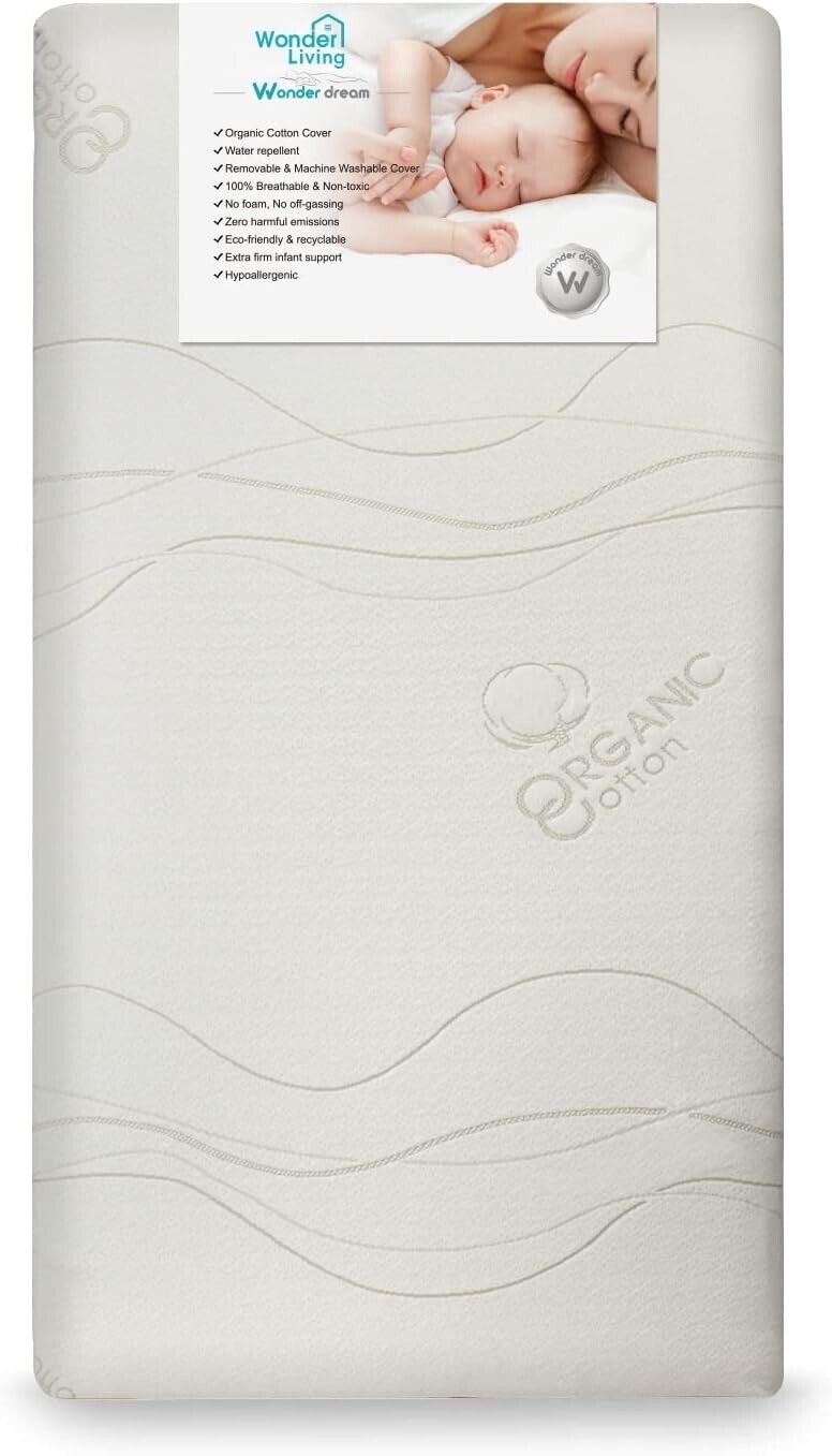 Wonder Dream Mini Crib Mattress, Organic Cotton, 100% Breathable, Non Toxic