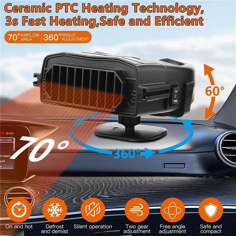 R803 12V Car Dashboard Heating Fan Windshield Defrosting Defogging Heater- Black