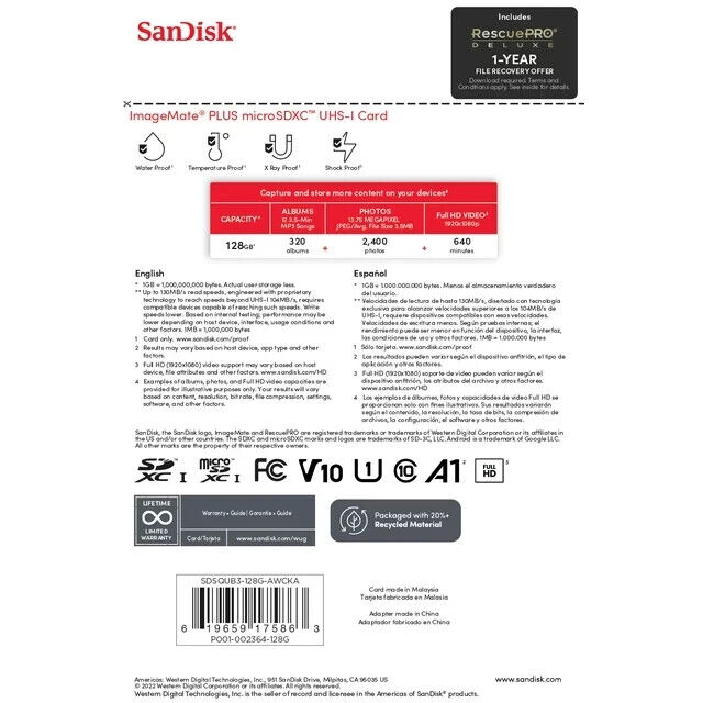 SanDisk ImageMate 128GB microSDXC UHS-I Memory Card w/ Adapter