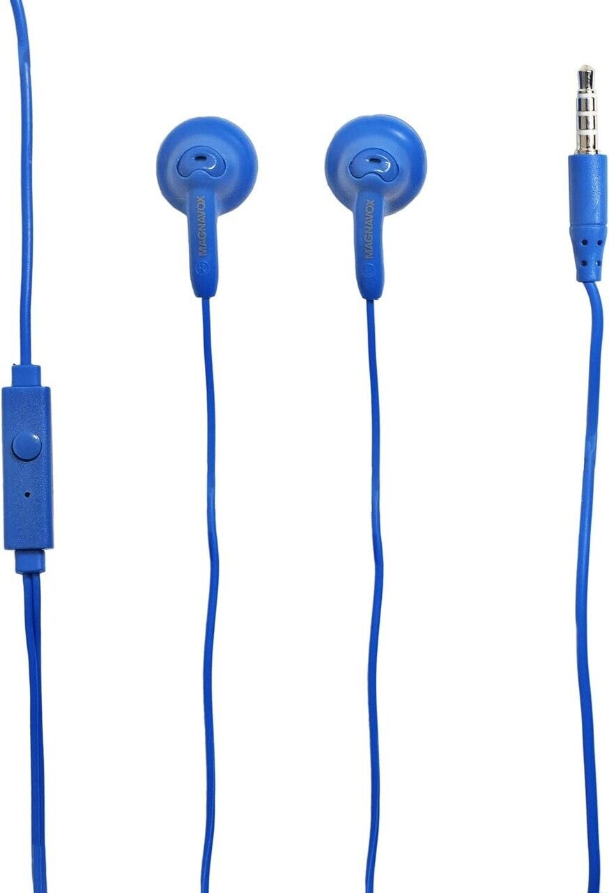 Magnavox Snug Fit+ Smooth Bass Handsfree Earphones w/ Mic & Control, Blue - NEW