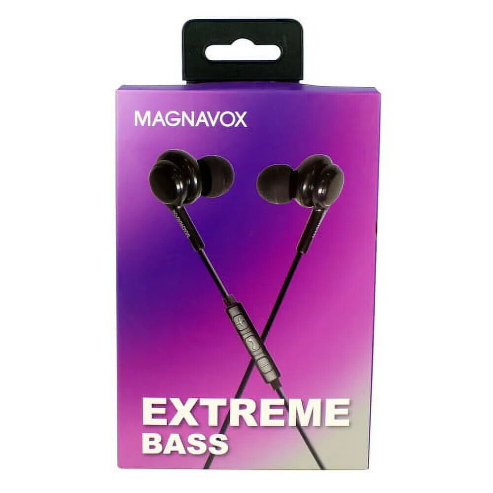 Magnavox In-Ear Silicone Earbuds Extreme Bass w/ 3.5 mm Headphone Jack Black NEW