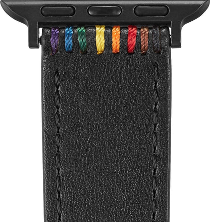 Platinum Genuine Black Leather Band For Apple Watch  - 42mm/44mm - Pride Edition