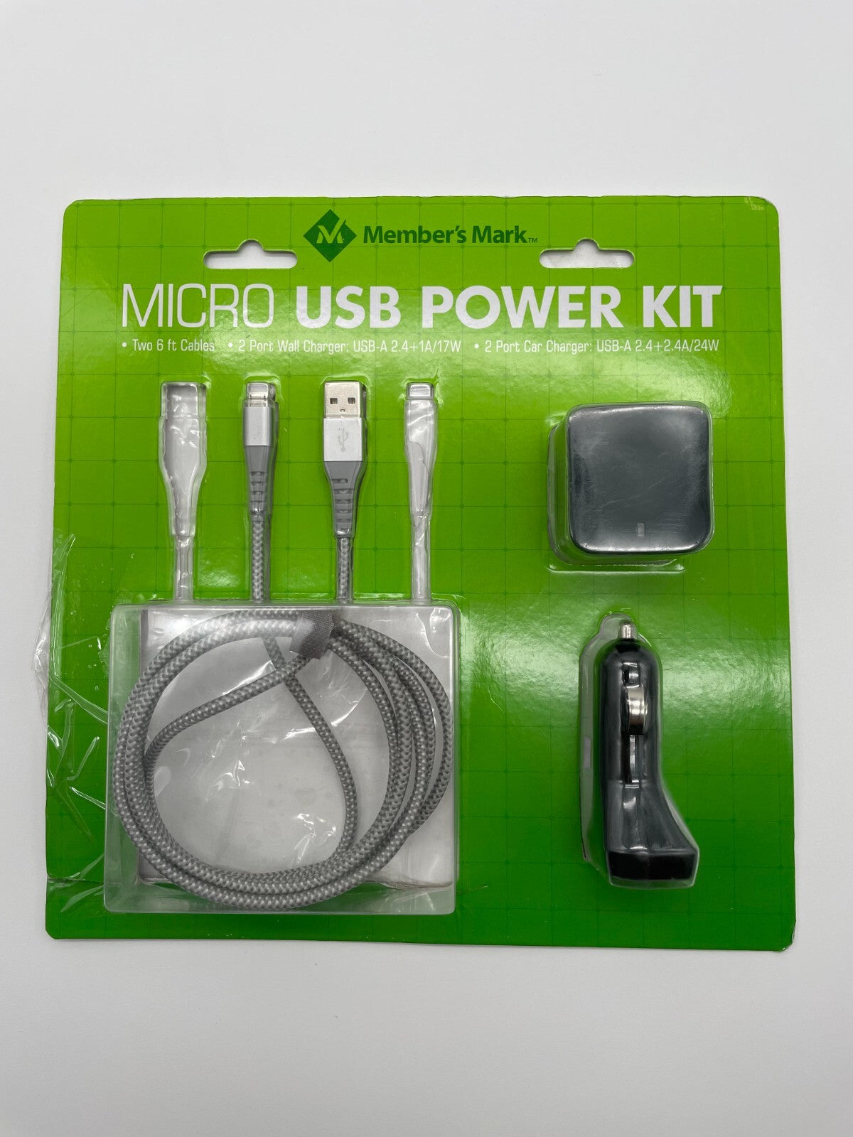 Member's Mark Micro USB Power Kit, Car & Wall Charger w/ Cables