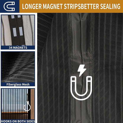 Magnetic Screen Door for 36" x 83" Doorway, Black Mesh Fiber with Lace Trim