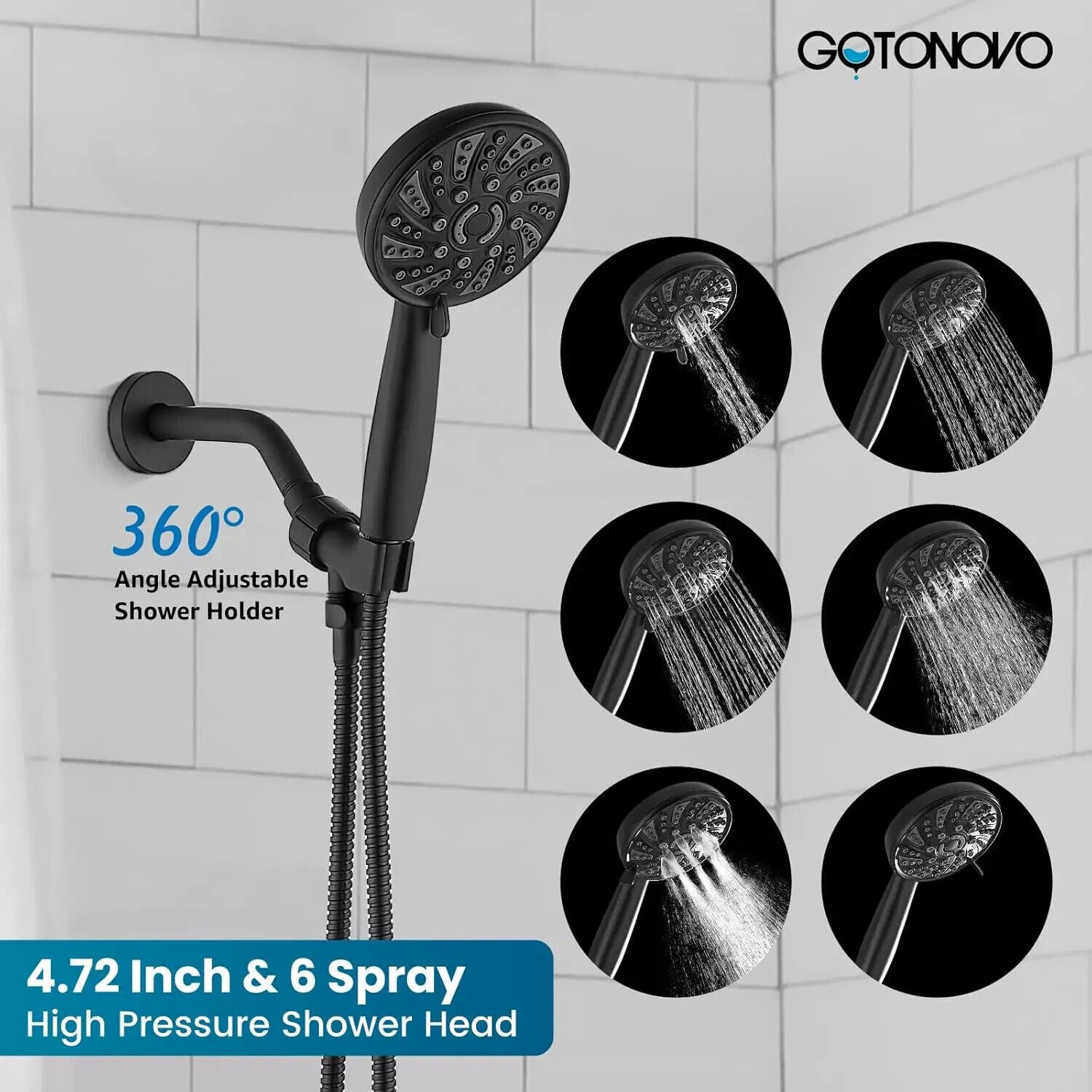 Gotonovo Bathroom Shower Head Kit High Pressure Combo System, SHOWER HEAD ONLY