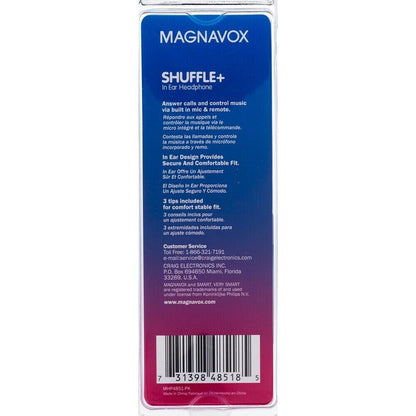 Magnavox Shuffle+ In Ear Headphones w/ Bass, Handsfree w/ Mic & Ctrl, Pink - NEW