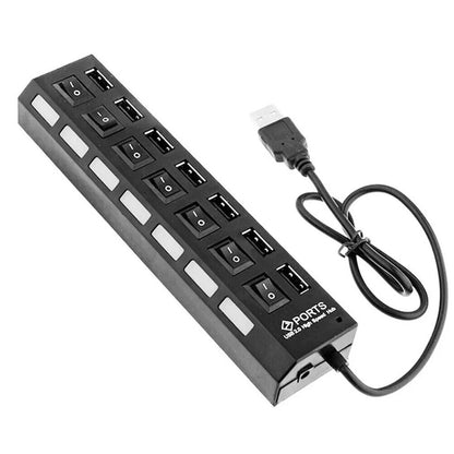 Universal, Unbranded 7 Port USB 2.0 High Speed Hub, Black, New