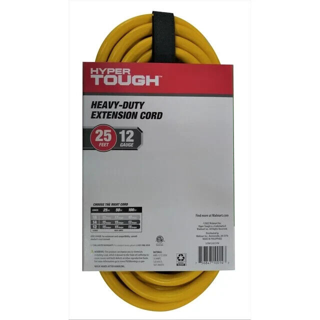 Hyper Tough Heavy-Duty 25ft /12 Gauge Extension Cord w/ Weather Resistant Vinyl