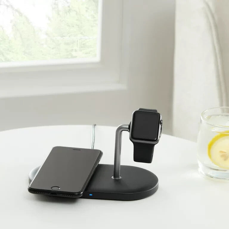 Onn 2-in-1 Wireless Charging Stand & Pad for Smart Phone & Apple Watch, Black