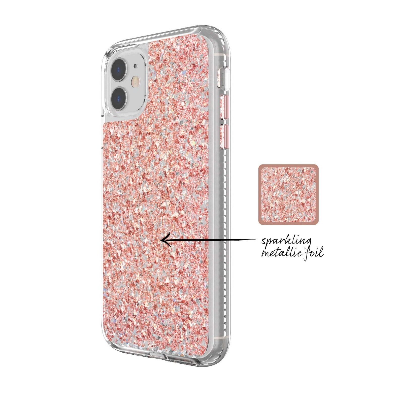 Fellows Smart Phone Case for iPhone 11 & iPhone Xr, Sparkly Rose Gold