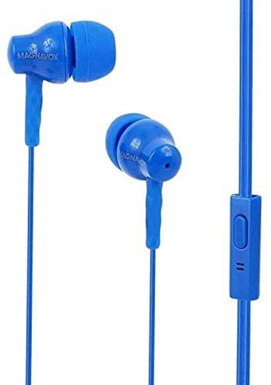 Magnavox Shuffle+ In Ear Headphones w/ Handsfree Mic & Music Ctrl, Blue - NEW