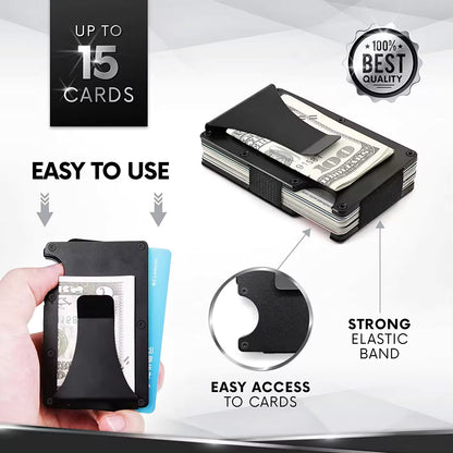 RFID Blocking aluminum Wallet Card Holder Slim line Men Minimalist Wallet Clip
