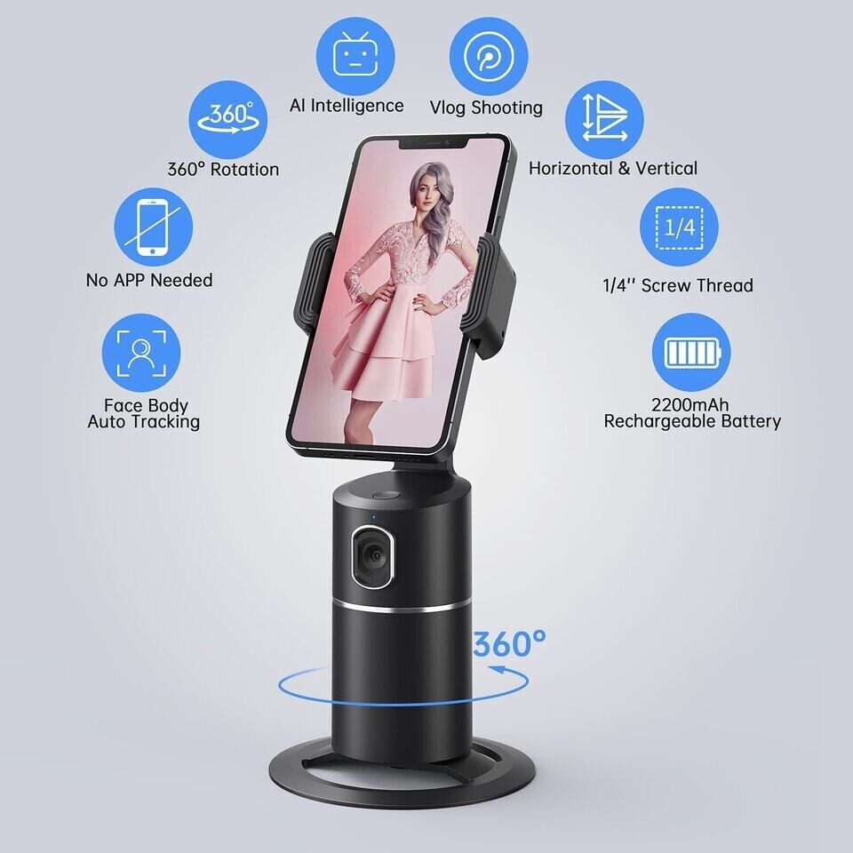 Rotation Auto Face Tracking Phone Holder, Rechargeable Tripod Camera Mount