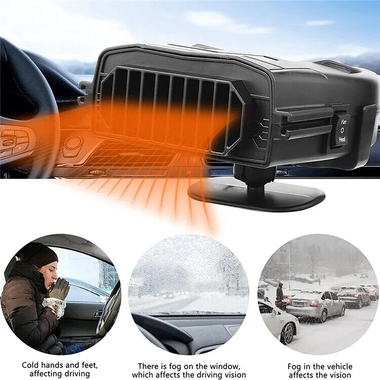 R803 12V Car Dashboard Heating Fan Windshield Defrosting Defogging Heater- Black