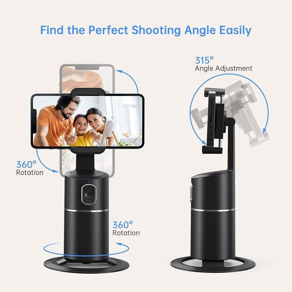 Rotation Auto Face Tracking Phone Holder, Rechargeable Tripod Camera Mount