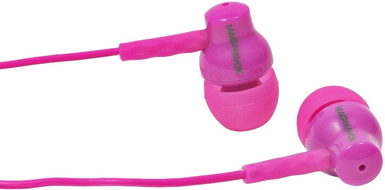 Magnavox Shuffle+ In Ear Headphones w/ Bass, Handsfree w/ Mic & Ctrl, Pink - NEW