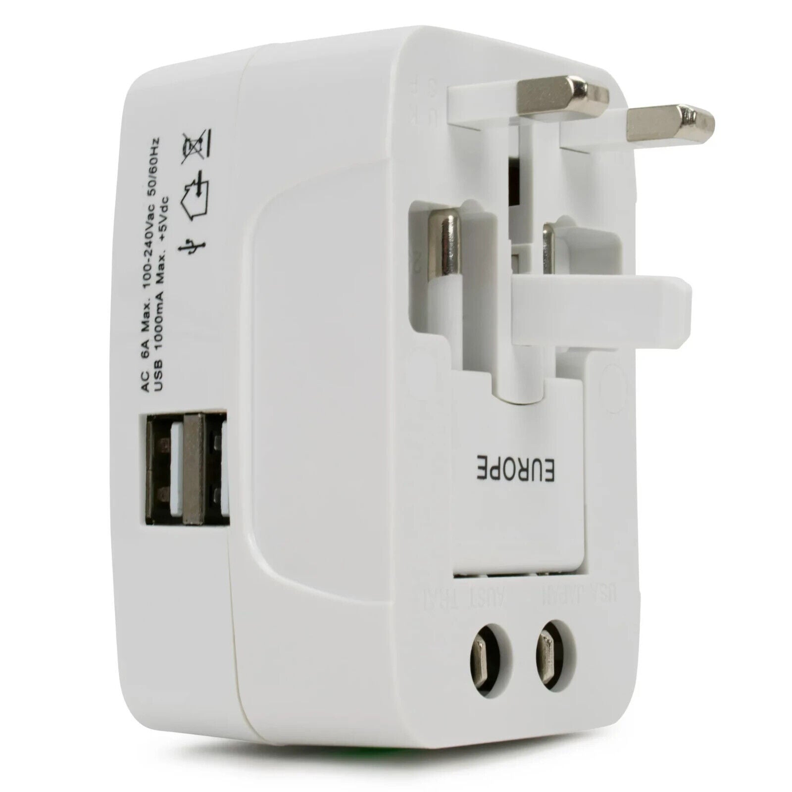 Miami Carry On Universal Travel Adapter w/ 2 USB Ports & 4 Most Common Plugs-NEW