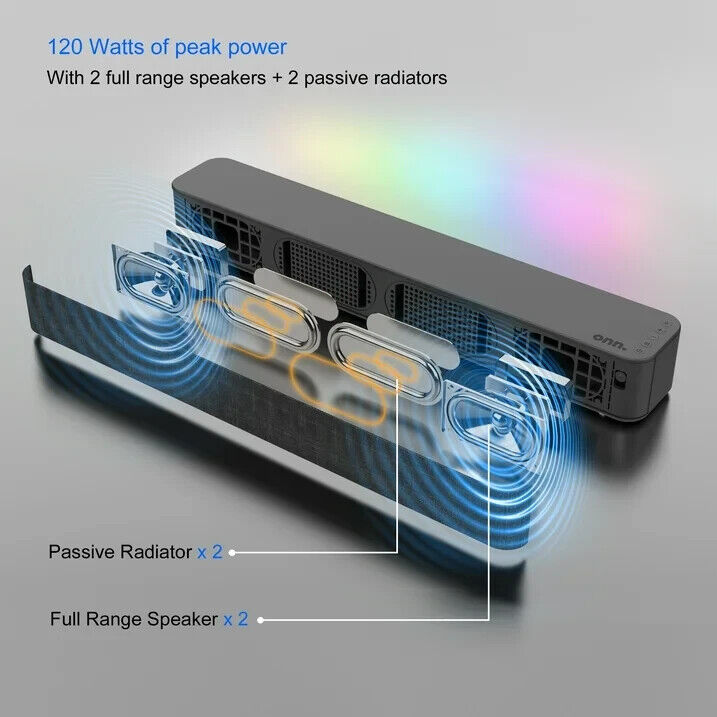 Onn 20'' 2.0 LED Soundbar with 2 Speakers, Black - READ NOTES - USB DOESN'T WORK