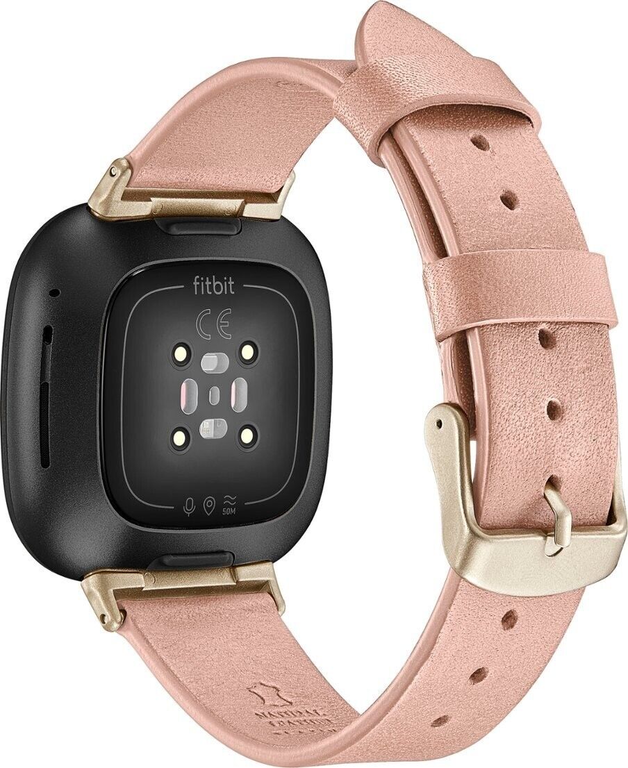 Platinum Genuine Leather Band for Fitbit Versa 3 and Fitbit Sense, Pink - NEW