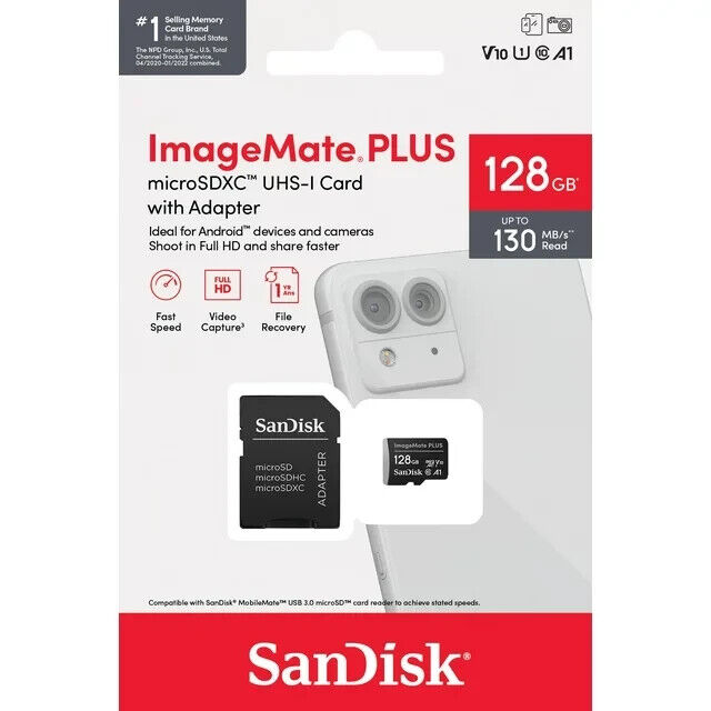 SanDisk ImageMate 128GB microSDXC UHS-I Memory Card w/ Adapter