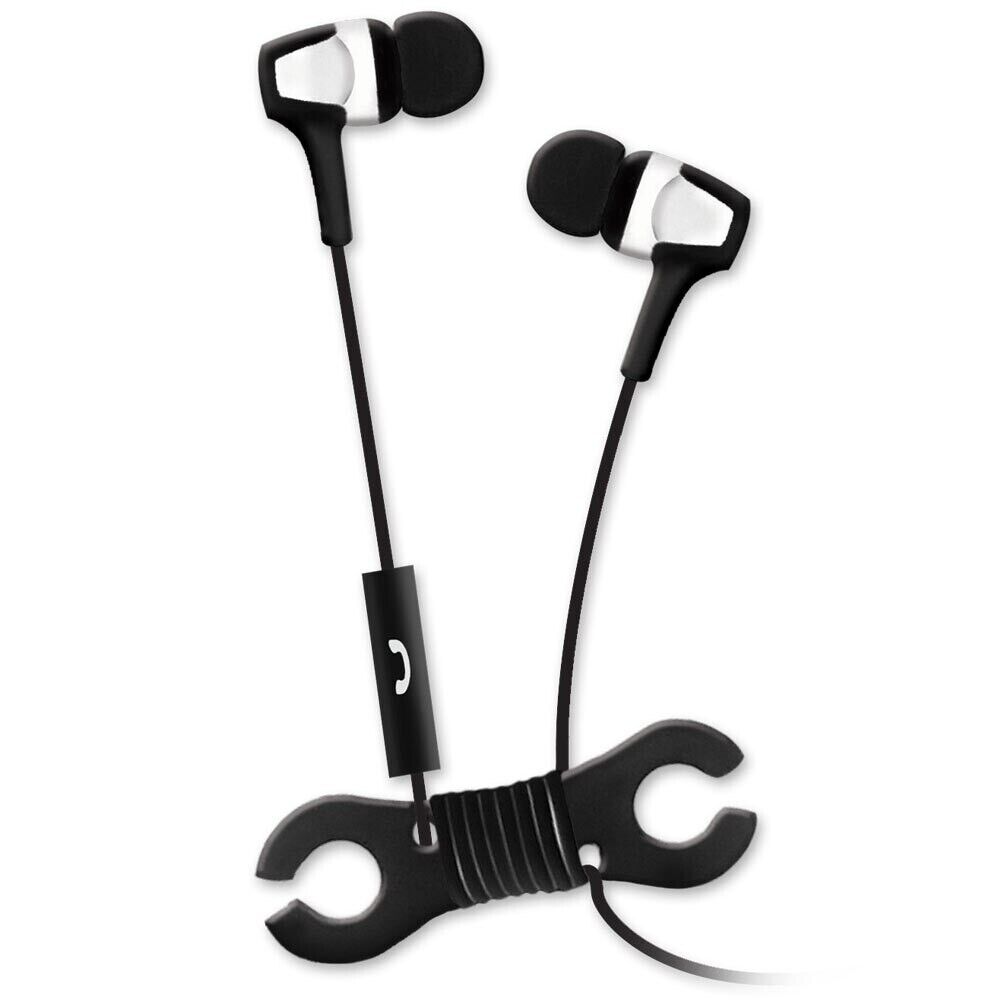 Maxell Mega Trio Earbuds with Mic, Tangle Free Flat Cord & Winder - Black - NEW