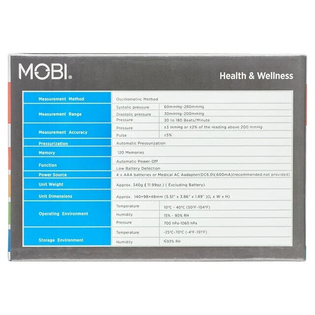 MOBI Advanced Automatic Arm Blood Pressure Monitor Includes Carrying Case