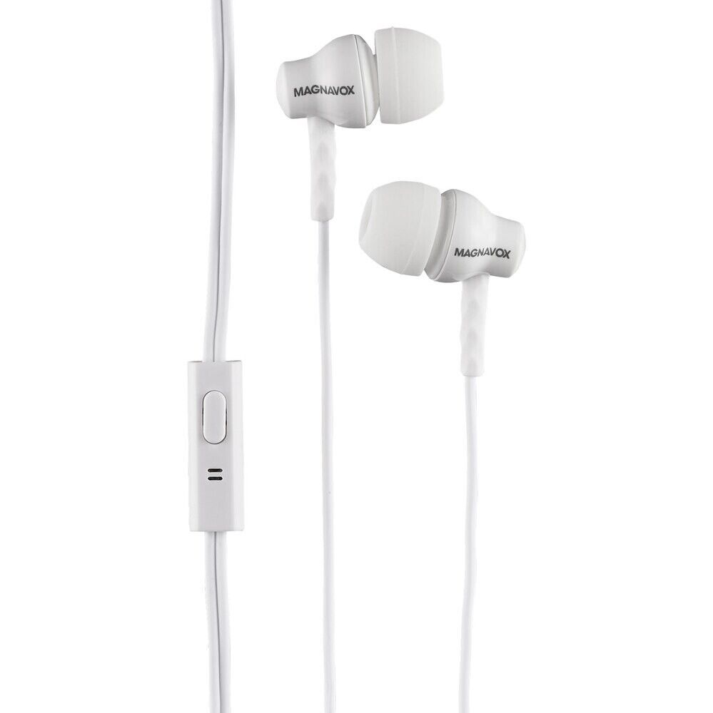 Magnavox Shuffle+ In Ear Headphones w/ Handsfree Mic & Music Control, White-NEW