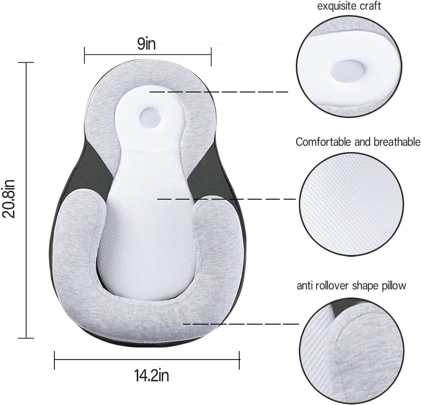 Tummy Time Play Game Mat & Seated Support Pillow, Detachable Support Pillow Gray