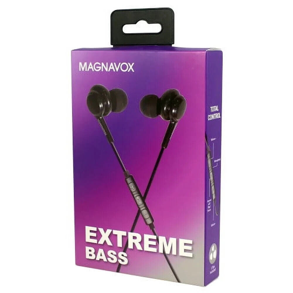 Magnavox In-Ear Silicone Earbuds Extreme Bass w/ 3.5 mm Headphone Jack Black NEW