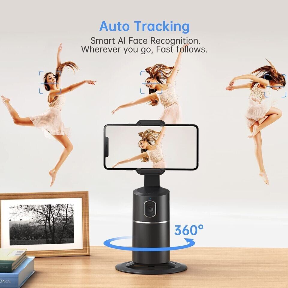 Rotation Auto Face Tracking Phone Holder, Rechargeable Tripod Camera Mount