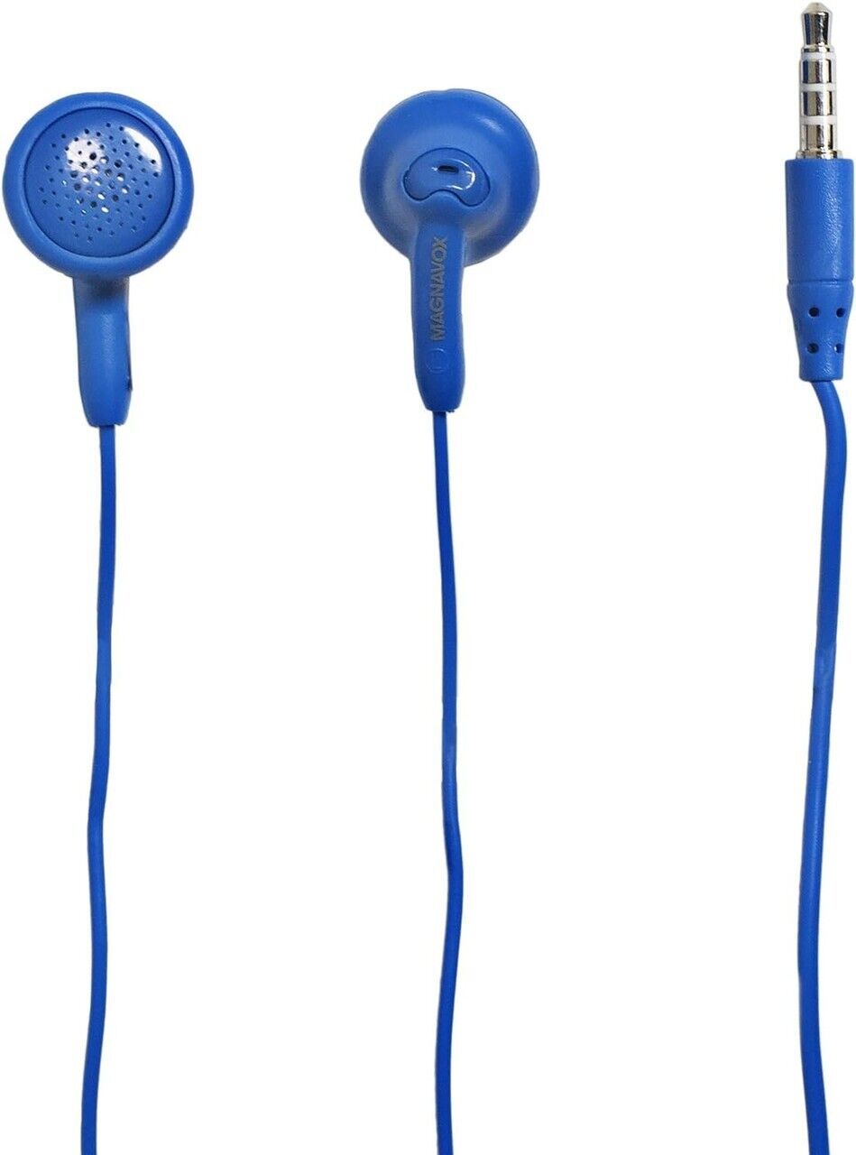 Magnavox Snug Fit+ Smooth Bass Handsfree Earphones w/ Mic & Control, Blue - NEW