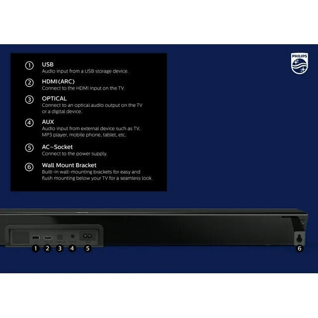 Philips 7000 Series B7305 2.1 Channel 300W Dolby Audio Soundbar Subwoofer-Black