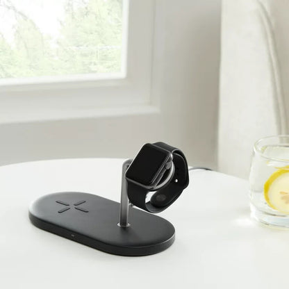 Onn 2-in-1 Wireless Charging Stand & Pad for Smart Phone & Apple Watch, Black