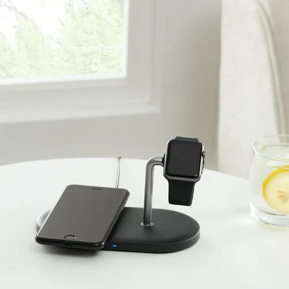 Onn 2-in-1 Wireless Charging Stand & Pad for Smart Phone & Apple Watch, Black