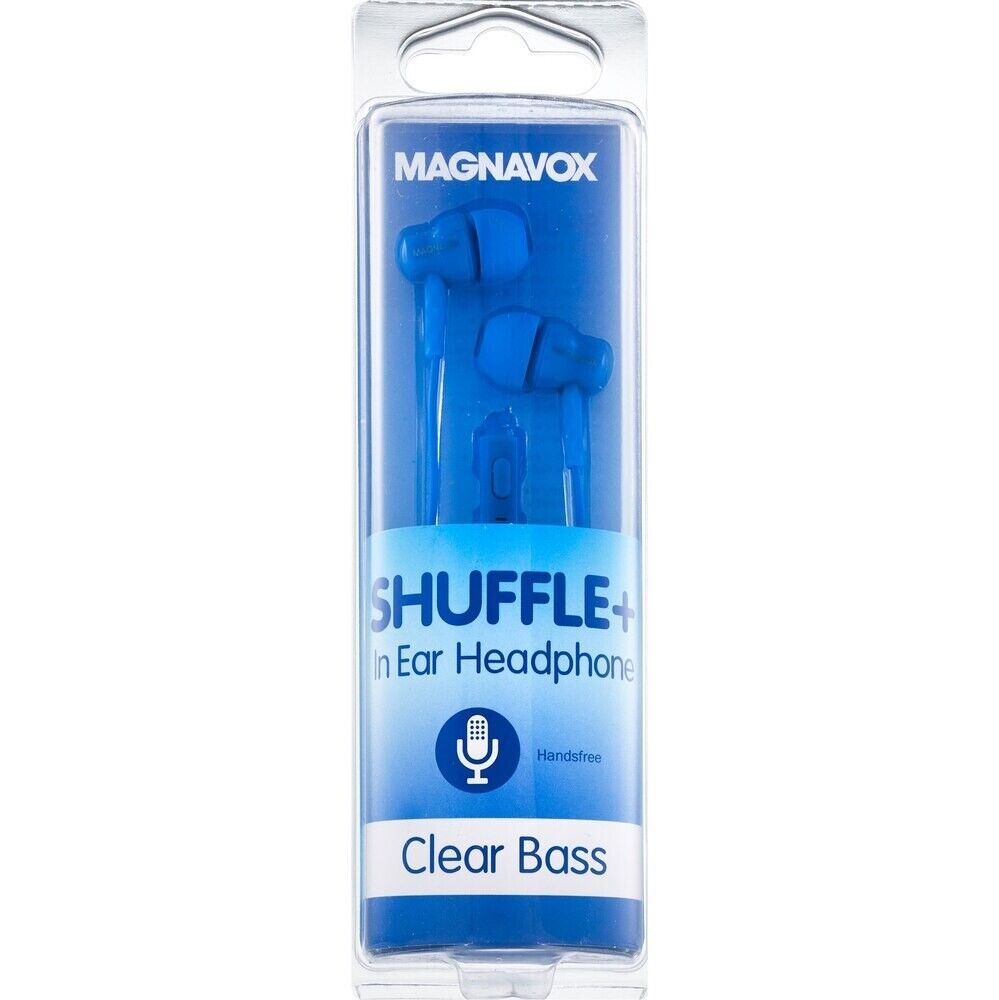 Magnavox Shuffle+ In Ear Headphones w/ Handsfree Mic & Music Ctrl, Blue - NEW