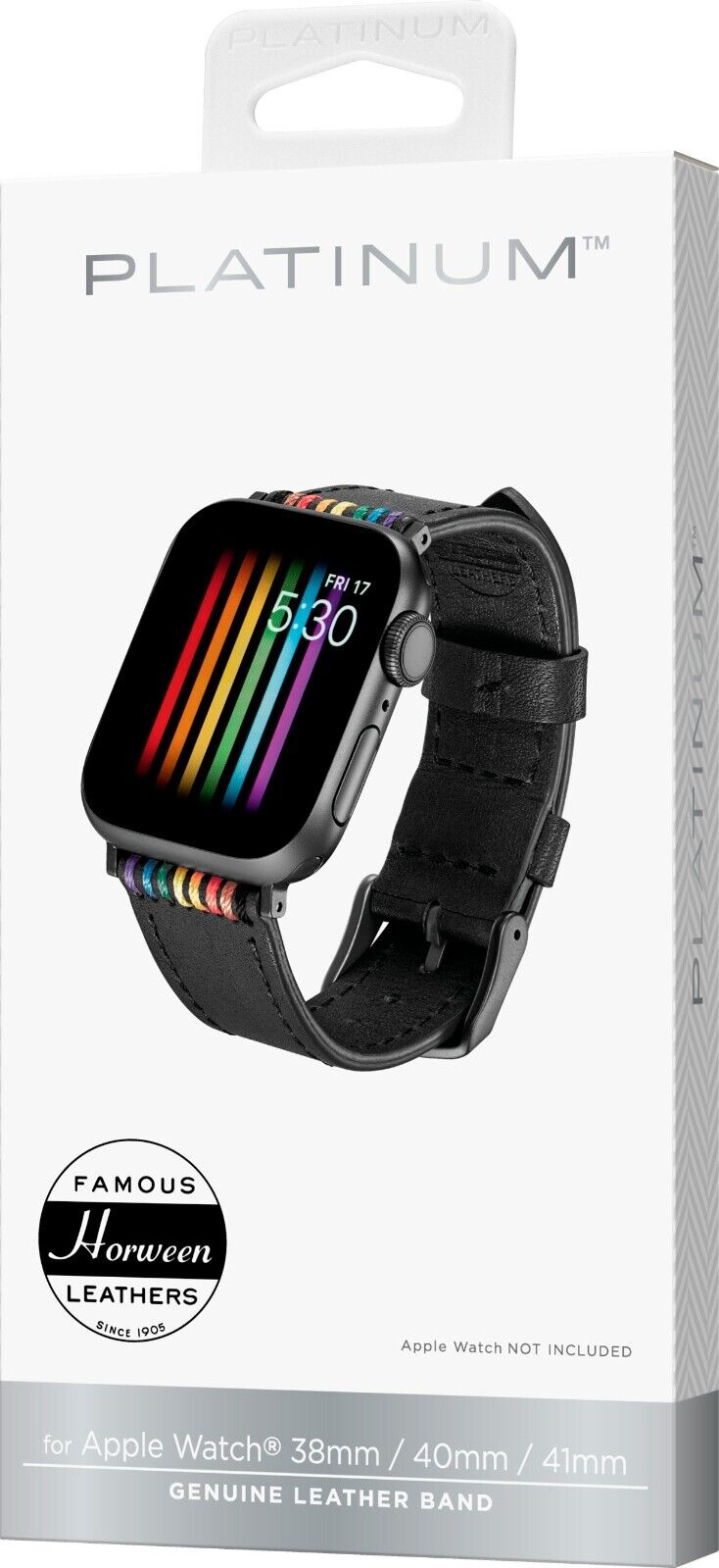 Platinum Genuine Black Leather Band For Apple Watch  - 42mm/44mm - Pride Edition