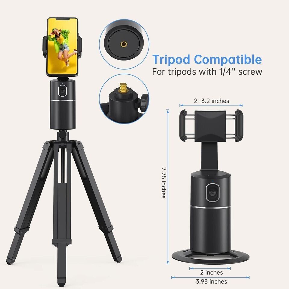 Rotation Auto Face Tracking Phone Holder, Rechargeable Tripod Camera Mount