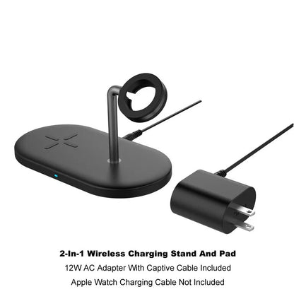 Onn 2-in-1 Wireless Charging Stand & Pad for Smart Phone & Apple Watch, Black