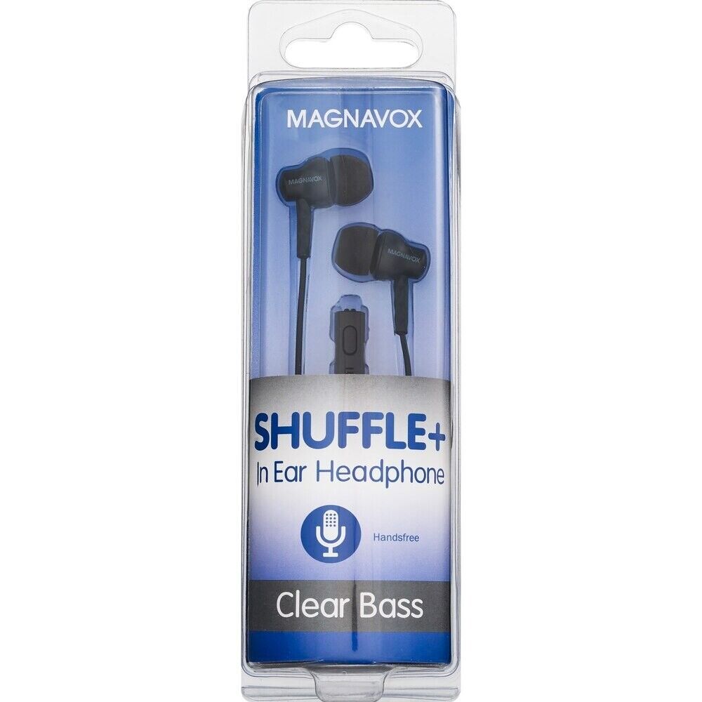 Magnavox Shuffle+ In Ear Headphones w/ Handsfree Mic & Music Ctrl, Black - NEW