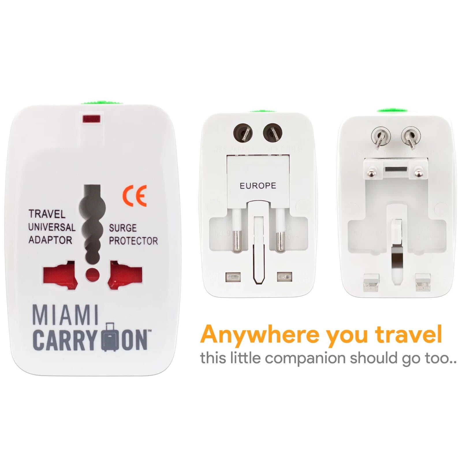 Miami Carry On Universal Travel Adapter w/ 2 USB Ports & 4 Most Common Plugs-NEW