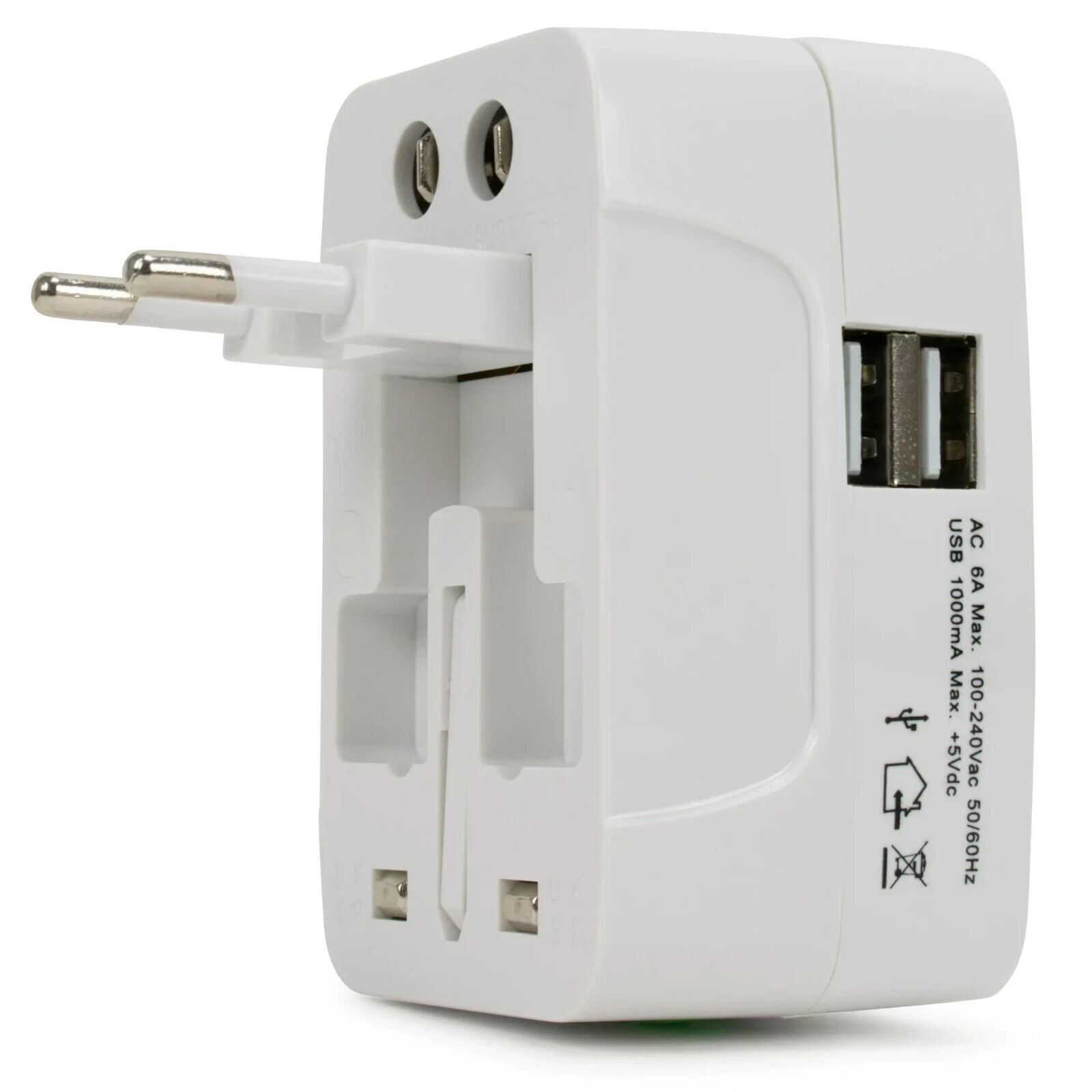 Miami Carry On Universal Travel Adapter w/ 2 USB Ports & 4 Most Common Plugs-NEW