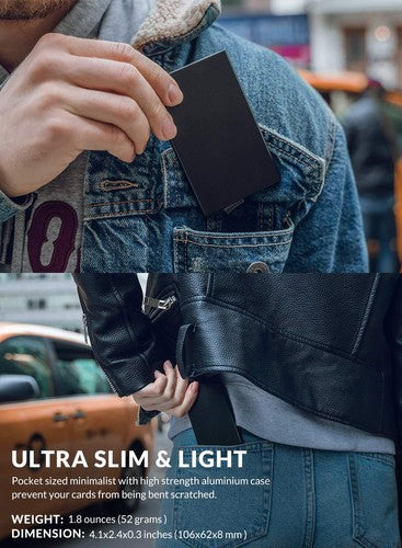 Pop Up Wallet, Slim Credit Card Holder RFID Blocking Mini Metal Case Black