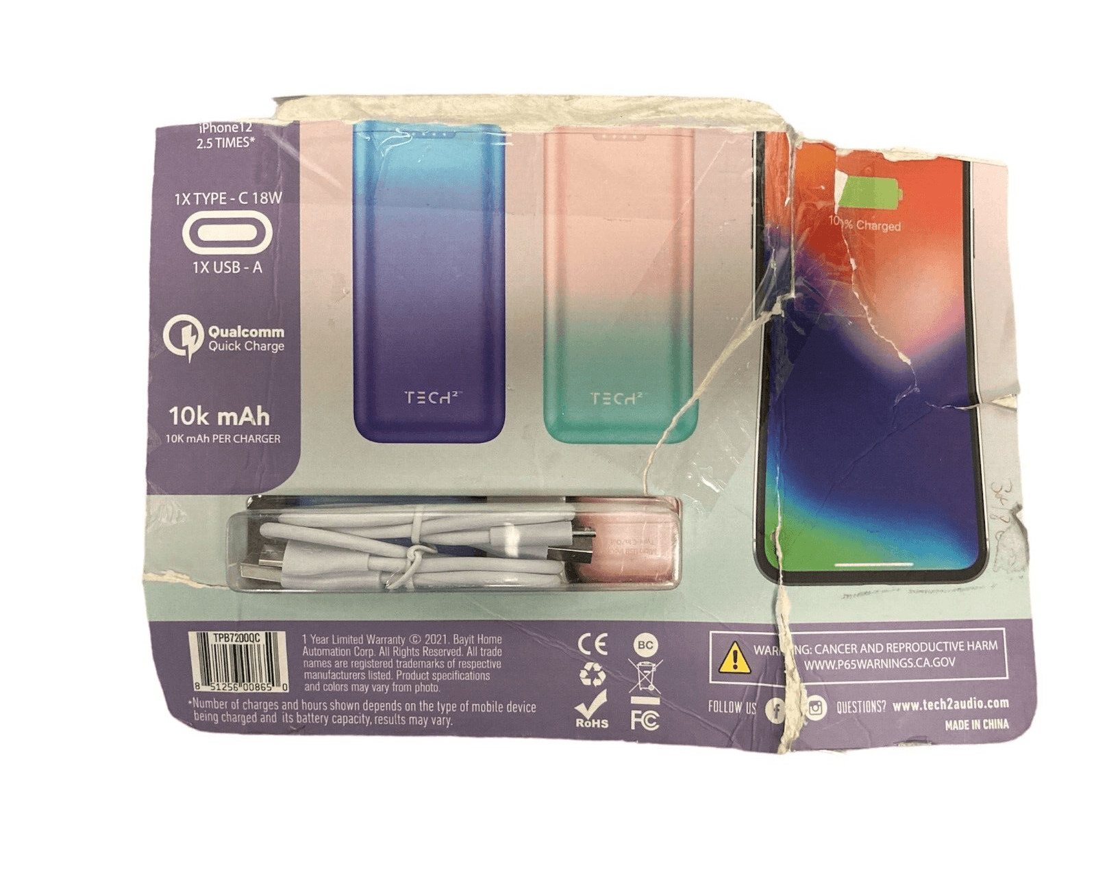 Tech Squared Nano Juice 10K mAh Portable Charger 2 Pack TPB7200QC