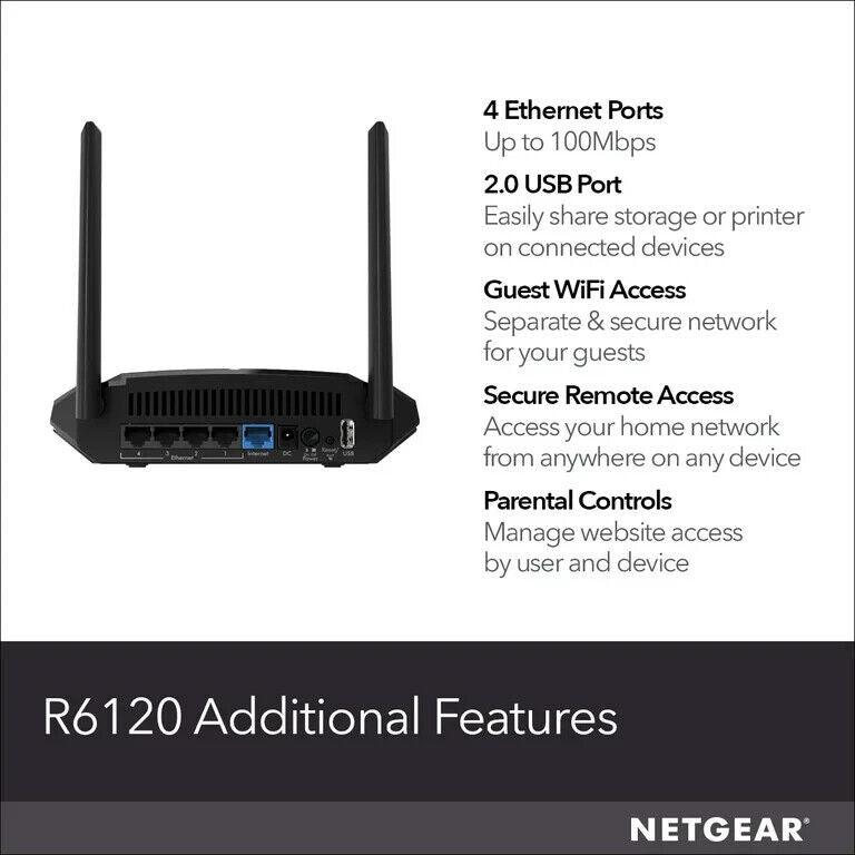 NETGEAR AC1200 Dual Band WiFi Router, Model R6120