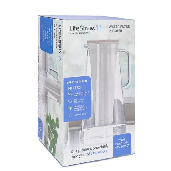 LifeStraw Water Filter Pitcher 10 Cup Capacity BPA Free by Vestergaard