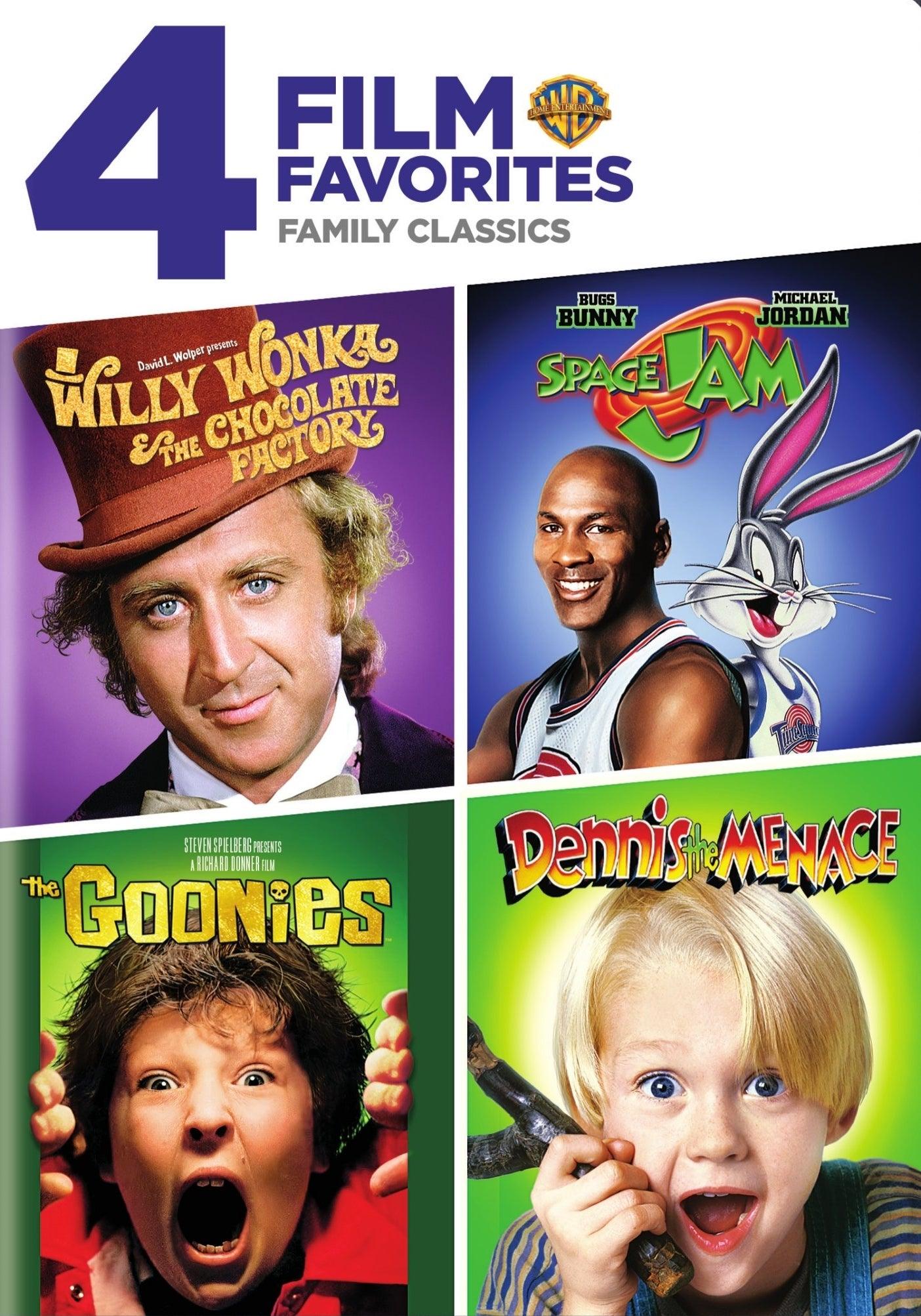 4 FILMS - Willy Wonka / The Goonies / Space Jam / Dennis the Menace (DVD) - NEW